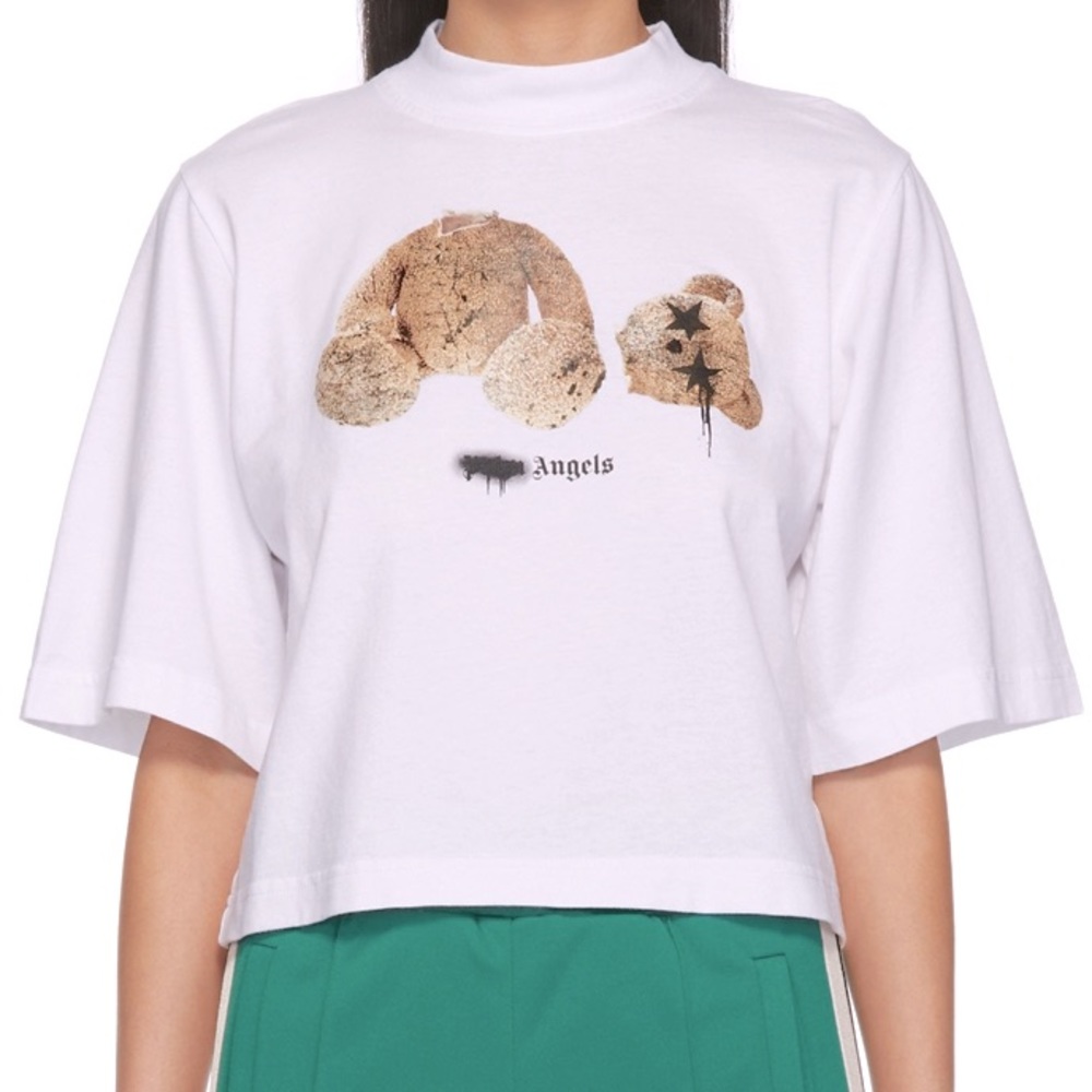 PALM ANGELS WOMEN SPRAYED PA BEAR CROPPED TEE